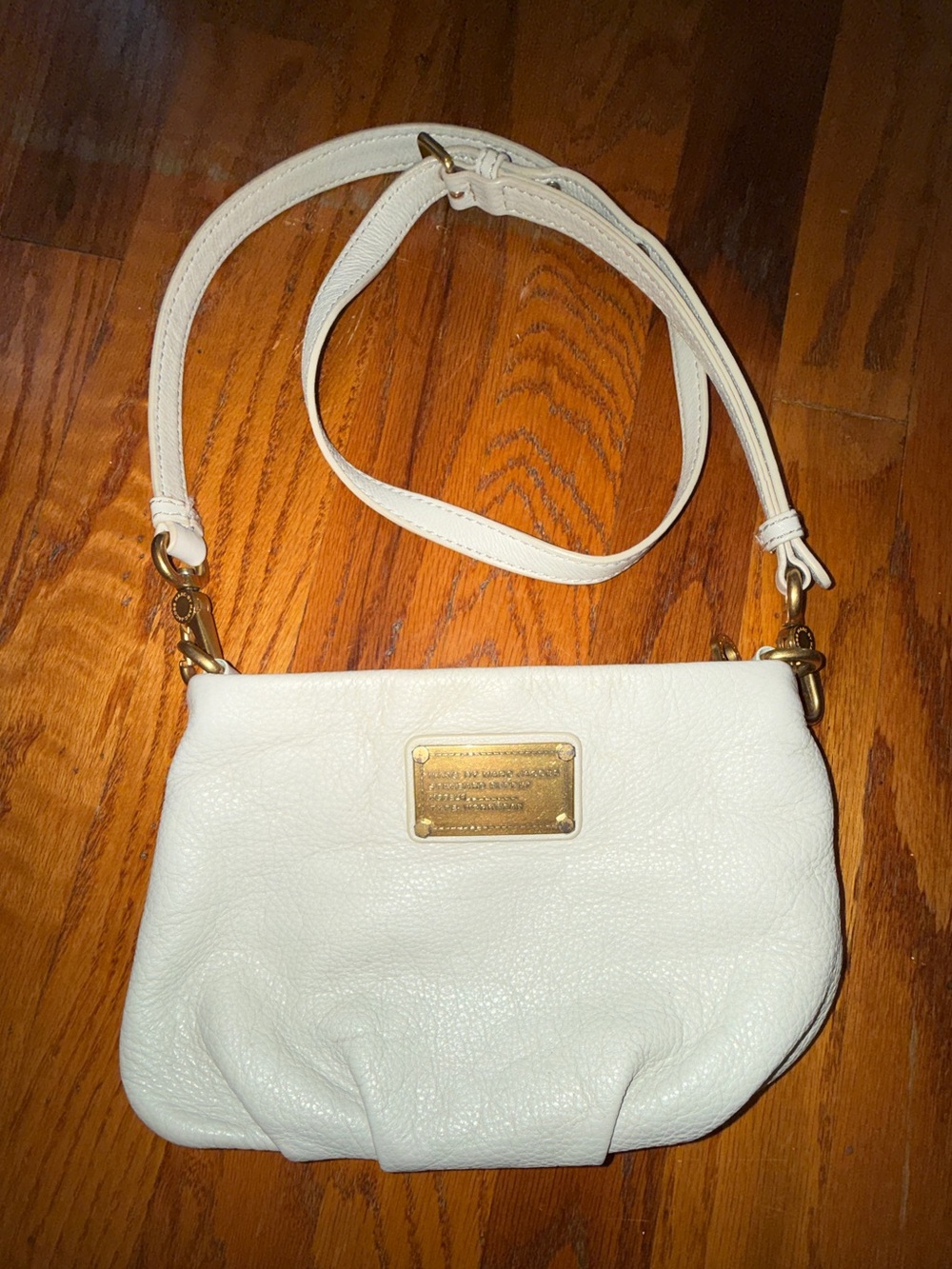 Marc by Marc Jacob’s Grey Pebble Leather Crossbody with Gold Plaque Accent